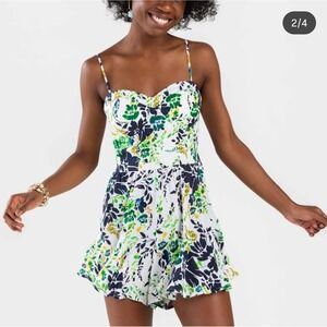 Franchescas Mini Romper Small Smocked Sweetheart Neckline Floral Spring Romantic